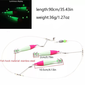 1 Pack Luminous Squid Skewer Hook Simulated Wooden Shrimp Hook with Three Fly Finished Fish Hook And Thread Fishing Set