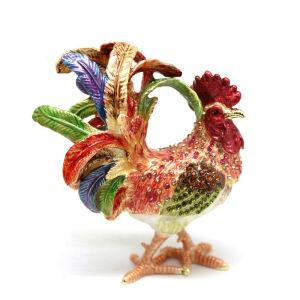 Metal Alloy Wealth Attracting Rooster Figurine Enamel Decorative Ornament New Year Gift Jewelry Box Decoration Creative European Style Animal Shape