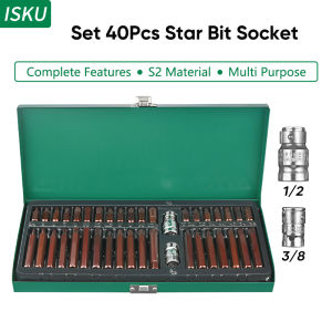 ISKU star hex spline bit set 40pcs mata kunci sock L bintang drill bit set