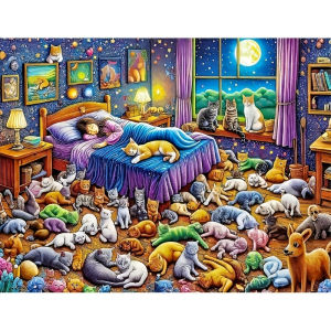 Jigsaw Puzzle 500 1000 1200 2000pcs Cute Cat And Starry Night Scene For Adults Thick Pieces Family Fun Holiday Present