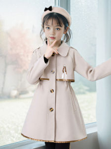 Princess Style Woolen Coat for Girls Autumn Winter New Fashion Childrens Medium Length Coat Girls Stylish Niece Top