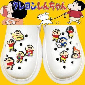 Bandai | 10/21Pcs Kawaii Anime Crayon Shin-Chan Slippers Decorative Buckles For Student Sandals Sneakers Cartoon Accessories Friend Gifts