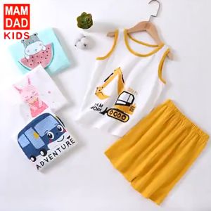 Bộ ba lỗ bé trai bé gái MamDadKids đồ bộ sát nách cho bé nặng 23 đến 37kg chất liệu cotton