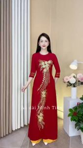 Áo Dài Lụa Mỹ Cao Cấp Họa Tiết Đính Đá Thủ Công Tỉ Mỉ - Mã H6-CF