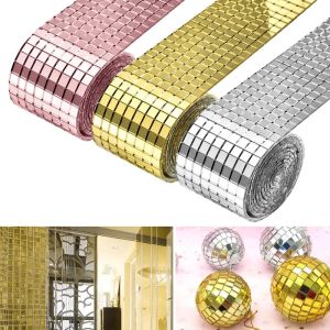 DIY Self-Adhesive Mini Square Glass Real Glass Mirrors Mosaic Tiles Decorative Stickers for Crafts Decoration 1M*4CM