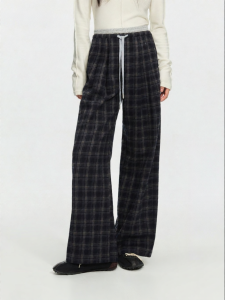 Slimming Double Waist Two-piece Look Trousers Plaid Long Pants
