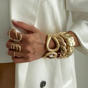 Ingemark 4 Styles Hip Hop Punk Wave Open Spring Bangles for Women Creative Heavy Metal Chunky Bracelets Couple Hand Jewelry Men