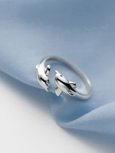 แหวนเปิดเงินแท้ S925 แหวนนิ้วสุนัขจิ้งจอกคู่หวานและน่ารักสำหรับผู้หญิง ของขวัญสร้อยข้อมือสัตว์เลี้ยงสร้างสรรค์