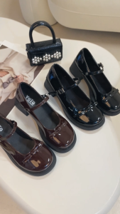 YOTO  Mary Jane Loafers For Women Leather French-Style BowThick Soled Coarse High Block Heel Sandals