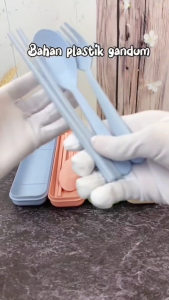 Alat Makan 1 Set/Sendok/Garpu/Sumpit Dengan Bahan Jerami Food Grade