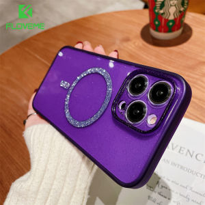FLOVEME Luxury Glitter Transparent Hard Phone Case For iPhone 14 13 12 Pro Max 14 Plus Wireless Charger Clear Acrylic Shockproof Back Cover For iphone 14 13 12