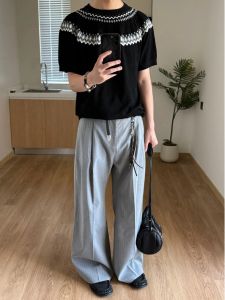 Stay the Night Isle Knitted Wool Blend Cool Silk round Neck Comfortable Breathable Shoulder Insert Short Sleeve Mens T-shirt