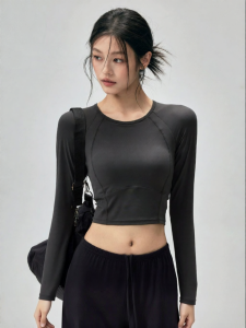 FITNESSGIRL | Padded Yoga Top for Fitness Tight and Slim Long Sleeve Short Design