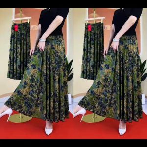 Váy Midi Xếp Ly Lụa Băng Cạp Cao Chống Nhăn Không Cần Ủi Họa Tiết Hoa Mùa Hè Váy Chữ a Dài 82cm Cho Nữ