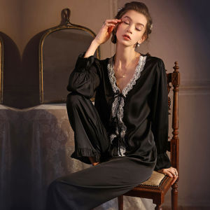 Bộ Đồ Ngủ Lụa Băng Dài Tay Quần Dài Gợi Cảm Cho Nữ Bộ Đồ Mặc Nhà Mùa Thu Đông Mới Ngọt Ngào Chất Liệu Polyester Và Lycra