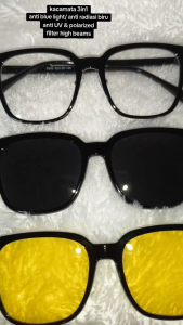 Kacamata hitam 3in1 anti radiasi biru blueray anti UV polarized filter high beam magnet fashion A038