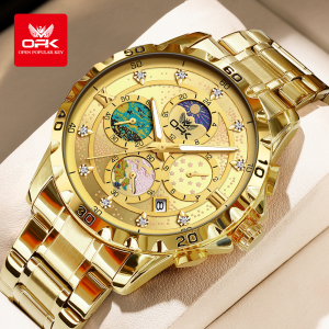 OPK Watch Men Original Waterproof Brand High Quality Stainless Steel Gold Mens Casual Watch Luminous Calendar Quartz Jam Tanggan Lelaki