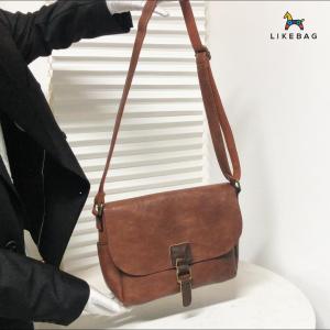 Work bag commuter leisure large capacity zipper crossbody bag single shoulder European and American retro style cowhide brown clamshell messenger bag LIKEBAG