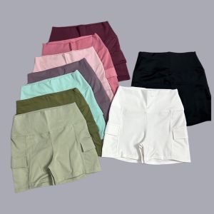 Quần Đùi Thể Thao Nữ Tập Gym Yoga Có Túi Nắp Lưng Cao Vải Thun Lạnh Co Giãn Tốt