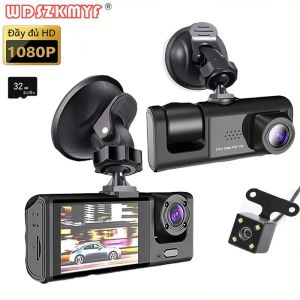 Camera Hành Trình 3 Kênh 1080P Với Tầm Nhìn Ban Đêm Hồng Ngoại Màn Hình IPS 2 Inch Ghi Hình Ba Ống Kính Cảm Biến G Phát Hiện Chuyển Động