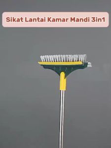 Sikat Lantai Kamar Mandi 3IN1 + Wiper Gagang Panjang / Bathroom Floor Brush / Alat Gosok Pembersih Kaca Sudut Dinding WC Wastafel Toilet Praktis Serbaguna / Sapu Lancip Portable Model V / Perlengkapan Kebersihan Super Halus & Lembut Multifungsi - HOMIA