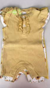 PAYI BABY-3PCS Baby Infant Girls Yellow Onesies Flying Sleeves Floral Jumpsuit Infant Ribbed Cotton Bodysuits