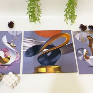 HIASAN DINDING 3 IN 1 SET ABSTRAK REALISTIK WALLDECOR NUANSA ABSTRAK GEOMETRI PINK DECORATION HIASAN DAN PAJANGAN RUMAH KAYU AESTHETIC KEKINIAN