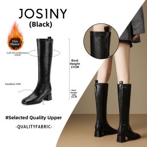 Josiny | High Heel Black Square Toe Long Boots