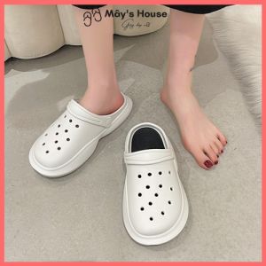 Dép cross dép sục cross nữ đế thấp 2cm phong cách Ulzzang Hàn Quốc 2023 màu Trắng Đen - MayTo