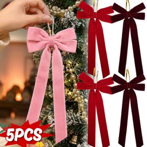 5Pcs Velvet Ribbon Bow Christmas Tree DIY Red Pink Bow Holiday Wedding Party Christmas Decoration