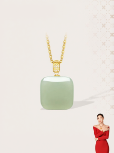 Inlaid 18K Gold Hetian Jade Pendant Safe Charm