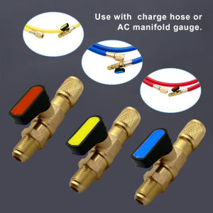 Air Conditioning Refrigerant Ball Valve 1/4" SAE Straight Shut-Off Valve for R134A R410A R22 R12 Charging Hoses AC Refrigerant