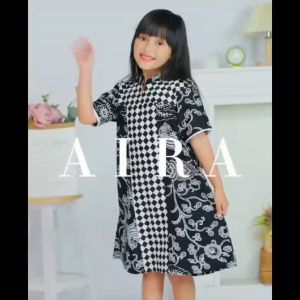 Dress Batik Anak Perempuan Baju Anak Cewek Dress Kombinasi Kekinian Hitam Kombinasi 1-13 tahun Premium Gaun Modern