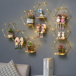 No-Drill Wall Mounted Shelf Bedroom Restaurant Decorative Creative Bedside Room Arrangement Iron Material Living Room Storage Rack