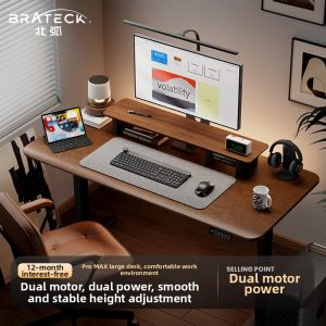 Brateck | Dual Motor Black Walnut Solid Wood Electric Standing Desk