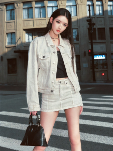 SMFK | Vintage Destructed Workwear Denim Skirt Cotton