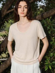 Basic House | Khaki Ice Silk Short Sleeve U-Neck Summer Thin T-Shirt