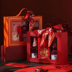New Year Gift Box Handheld Window Christmas Candy Cookie Snack Return Empty Box Packaging Festive Simple Design