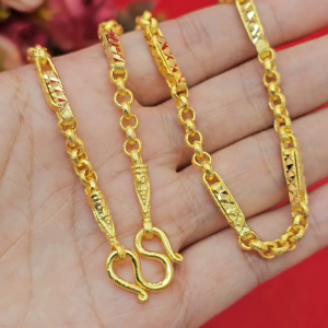 สร้อยคอทองพ่นทรายตัดลาย ความยาว 20 นิ้ว เทียบเท่า 2 บาท ลายผ่าหวายกลมคั่นปล้องมะรุม ชุบทอง ดีไซน์สวยงาม เรียบหรู แฟชั่น