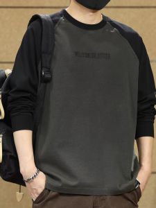 Mens Loose Fit Cotton Long Sleeve T-Shirt Shoulder Insert Design Comfortable Breathable round Neck Sweatshirt Fashionable American Brand plus Size