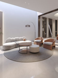 Elegant Arc Sofa for Beauty Salon Office Airbnb Minimalist Style Designer High-End Feelings Clothing Store Fabric Couch