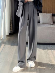กางเกงขายาวทรงตรงเอวสูงสำหรับผู้หญิง กางเกงขายาวทรงหลวมสบาย ๆ สำหรับฤดูร้อน กางเกงขายาวทรงตรงยาวถึงพื้นสำหรับผู้หญิง