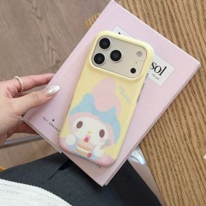 Sanrio | Korean Ins Melody Yellow Silicone Phone Case For iPhone 15 16 17 Pro Max With Beaded Chain Shockproof Protective Cover For Girl