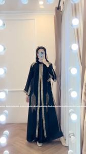 Gamis Abaya Turkey Hitam Putih Dewasa Muslim Amarta 150 Bordir dan Payet Ceruti Andinicollection