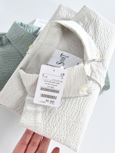 Mens Slim Fit Long Sleeve Shirt Breathable Moisture Wicking Lightweight Pure Cotton Spring Autumn Bubble Cloth Texture