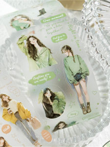 Mocard Happy Live Pet Die Cut Journal Tape & Matte Watercolor Young Adult Character Easiest for Match Collage Decorative Stickers