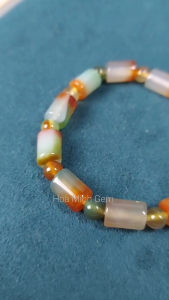 Vòng tay phong thủy đá Mã Não tứ quý kiểu lu thống size 8x11 li phối viên tròn size hạt 6 li phong cách thời trang | Hoa Minh Gem