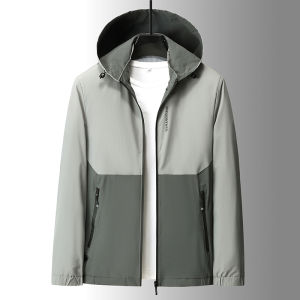 Yaloo Mens Hooded Jacket 2024 Summer New Business Windproof Outdoor Simple Top Polyester Fiber Long Sleeve Zipper Closure