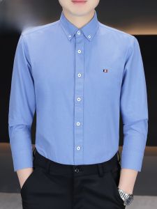 HENGYUANXIANG | Hengyuanxiang Mens Long Sleeve Embroidered Oxford Shirt Pure Cotton Iron Free Spring Fashion Urban Style Button Down Casual Shirt