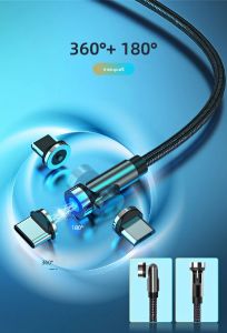 540 °   สายเคเบิลข้อมูลดูดแม่เหล็กหมุนได้ USB A ถึง Type-C สายชาร์จแม่เหล็กงอเกมมือถือดูดแม่เหล็ก